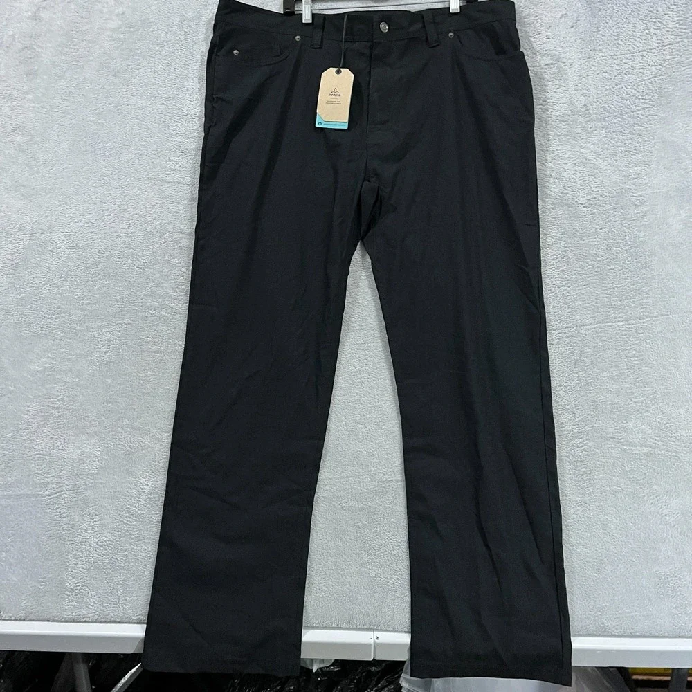 PrAna Tapered Leg Brion Slim Pants Mens 42/32 (Fits 42x31) Black Stretch 1965551